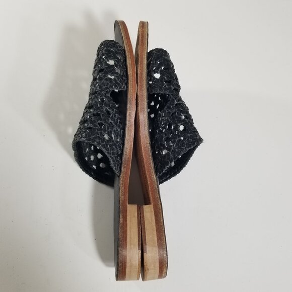 Emu Kadina Leather Slide Womens 8M US  Block Heel Cusioned Boho Chic Black Woven - Picture 5 of 8